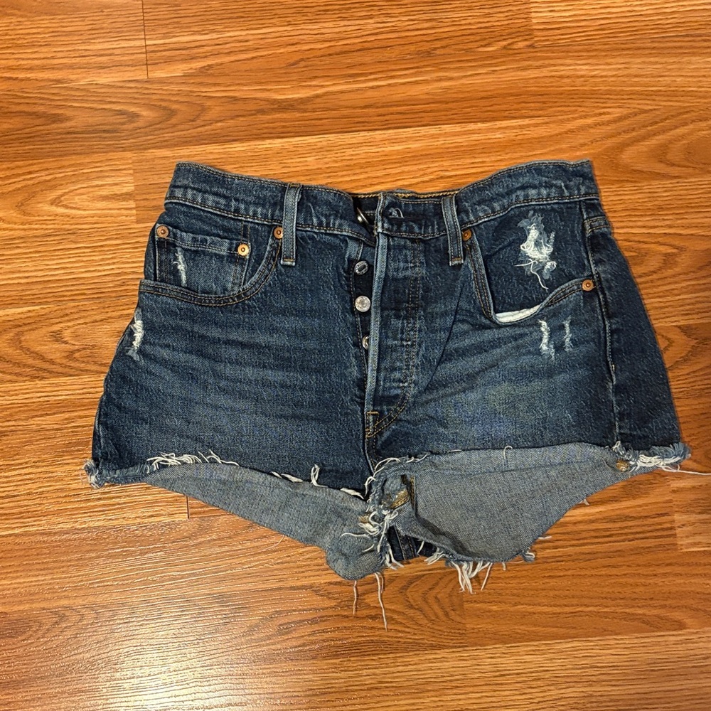 Levi's Dark Blue Distressed Cutoff Jean Shorts